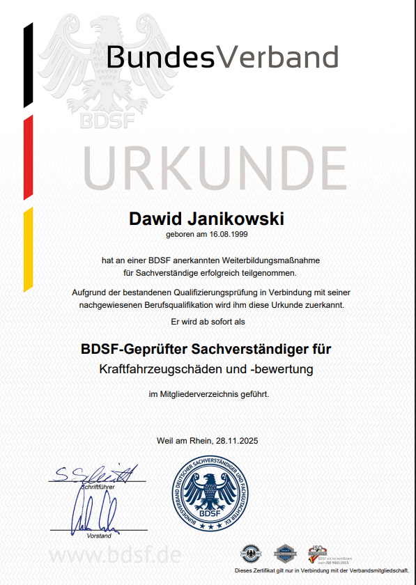 BDSG Mitgliedsurkunde